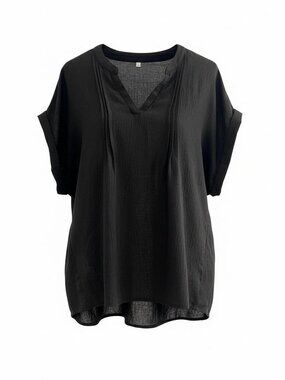 Women's Black Cap Sleeve V-Neck Blouse Top, Size Large